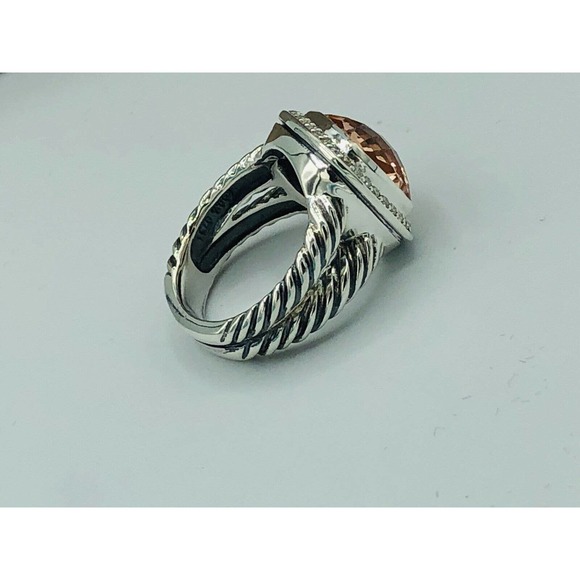 David Yurman Sterling Silver Albion Ring 11mm with Morganite and Diamonds size 8 - Picture 5 of 5